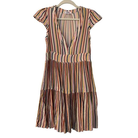 Lemlem Dresses & Skirts - Lemlem Striped Short Sleeve Tiered Dress Sz S